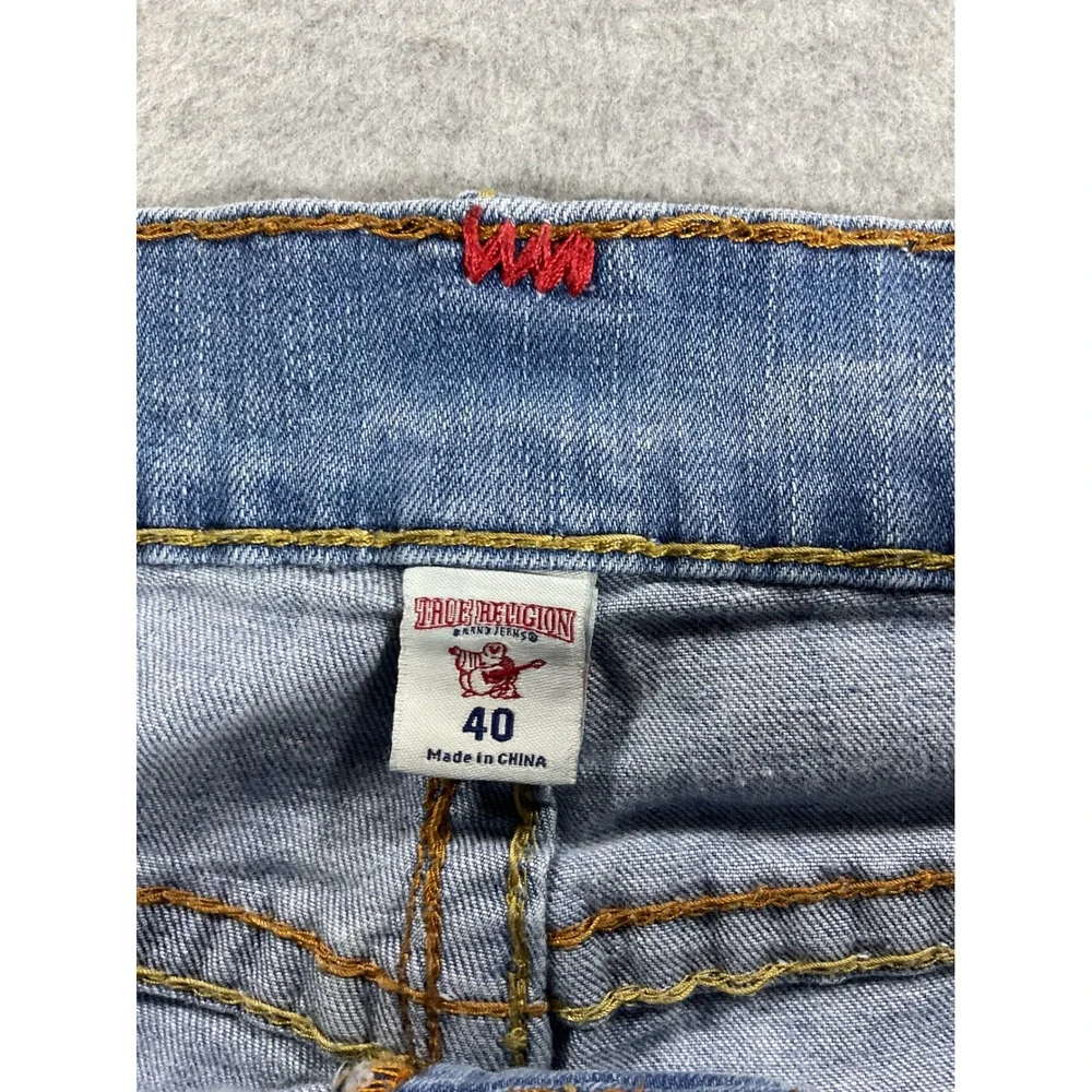 True Religion Section Straight Jeans Mens 40 Light Wash Red Stitch 1768